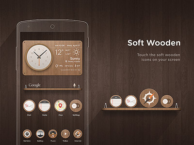 'Soft Wooden' Icon set & Widget Design android clock google icon ios search theme ui wallpaper weather widget