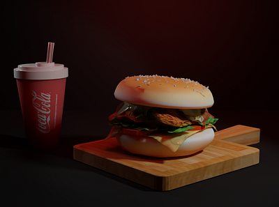burger and coco 3d blender burger coco drink illustration