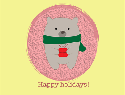 happy holidays postcard bear character design cute animal digitalart gradient mesh postcard design vector illustration vectorart