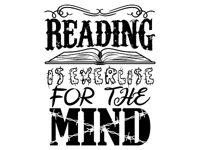 READING IS EXERCISE FOR THE MIND book flower graphic design illustration tshirt design vintage writing design