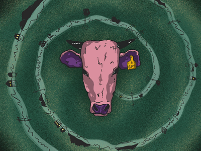 Spiral of the endless cow art cows art money art village head cow illustration illustration cows illustration pink and green illustration village picture cow picture grass procreate art procreate illustration russian cows