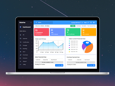 iMarine Dashboard : Solutions for Shipping Industry admin dashboard admin panel admin template adobe xd akij group bootstrap admin branding clean design clean ui colorful erp software figmadesign marine marine chart merchandise design shipment shipping shipping company shipping management xd design