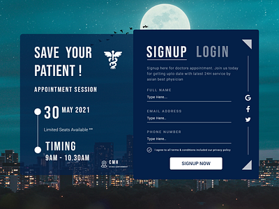 Signup form for doctor appointment #DailyUI 001 appointment booking clean design clean ui colorful concept design doctor appointment doctor form login login page mockups patient app signup signupform ui