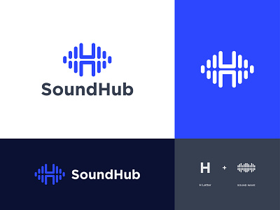 SoundHub-Logo Design alphabet audio brand identity branding concept design designer portfolio h h letter icon illustration lettermark logo designer logomark modern monogram music sound wave waveform