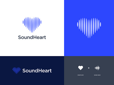 SoundHeart - Logo Design Concept audio brand identity branding concept design designer portfolio designs heart icon illustration logo logomark love monogram music shape sound soundwave symbol waveform