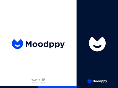 Moodppy - Logo Design Concpet app blue brand identity branding concept designer portfolio designs faruk happy icon letter logo logo designer logomark m letter modern mood negativespace omar smile