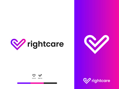 rightcare - Logo Design Concept brand identity branding care clinic colorful concept creative design designer portfolio designs gradient health heart logo logo designer love minimal minimalist modern right