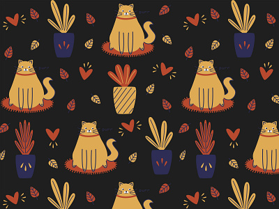 Seamless Pattern Autumn cat