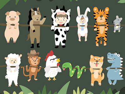 動物晒衣場 Animals drying design graphic design illustration