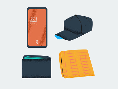 Essentials cap essentials handkerchief illustration line outside phone shape spotillustration vector wallet