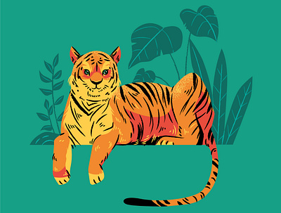Tiger cute illustration orange plants texture tiger tiger king vector wild wild animal wildlife