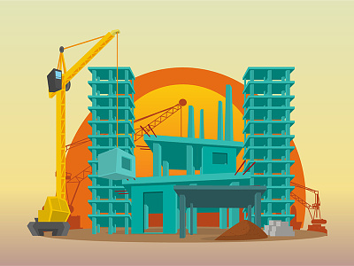 CONSTRUCTION architecture building construction crane dribble flats illustration machinery vector