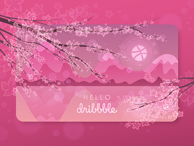 Hello dribbble! design drowing first shot flat hello hellodribbble illustration pink sakura vector