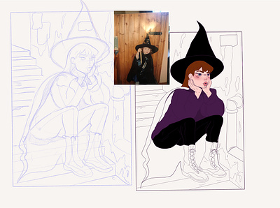 Witchy Mini Me WIP digital digitalart halfway there!! illustration art illustration design procreate roughs sketch wip witch witchy workinprogress