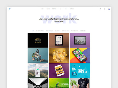 Portfolio Page for Framed WP Theme clean design gallery gradient image portfolio shadow ui ux web website work