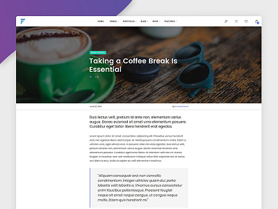 Single Blog Post for Framed WP Theme Blog blog color design gradient post quote shadow single ui ux web