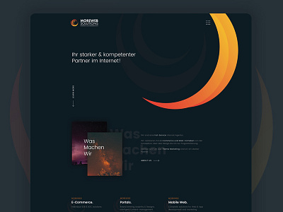 A website design for a design & development agency agency dark design gradient hero illustraion orange portfolio shadows slider team testimonial ui ux web website