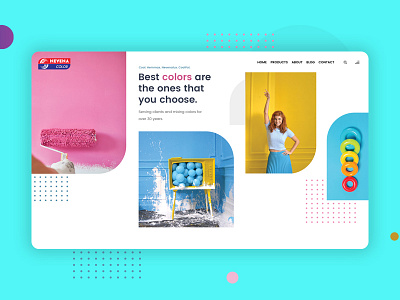 A creative home page design for a paint company cans color creative design gradient illustration industry logo paint playful product shadow ui ux vivid web