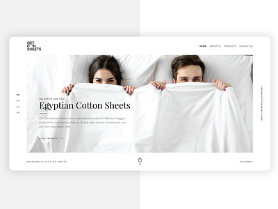 A slider / header design for a sheet & bed company bed clean couple covers design hero navigation shadow sheets slider ui ux web white