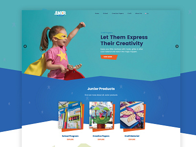 A website for a company that sells school and office supplies art backpacks children color colors craft gradient kids office pens playful school shapes supplies teenagers teens tempera ui ux web