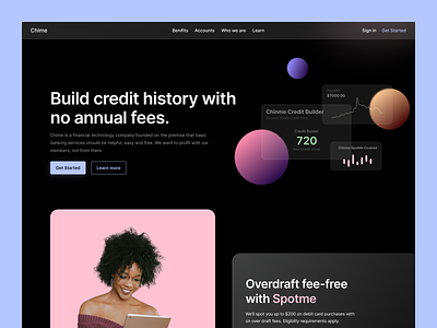 Chime - Fintech Landing Page banking website best fintech design best landing page clean dribbble best shot financial website fintech fintech design fintech landing page landing page design minimal minimalist popular product design trend trendy ui uiux ux website