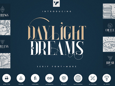 Daylight Dreams Serif Font + Extras brand bundle creative design font lettering logo serif serif font typography vector