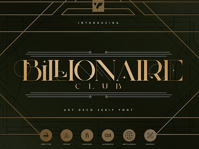 Billionaire Club - Art Deco Serif Font + Frames and lines brand branding bundle creative design font lettering logo serif vector