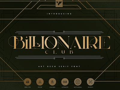 Billionaire Club - Art Deco Serif Font + Frames and lines