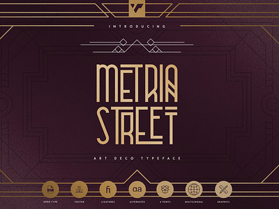 Metria Street - Art Deco typeface + Frames and lines brand branding bundle creative design font illustration lettering logo typeface