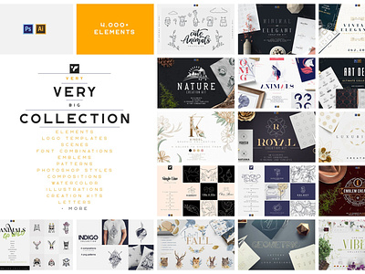 Very, very BIG Graphic Collection 22 in 1 with 4,000+ elements brand bundle creation kit creative design font graphic collection logo symbols template vector