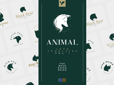 20 Animal Logo Templates for Photoshop & Illustrator - Fox, Bea brand bundle creative design font illustration lettering logo template template design typography