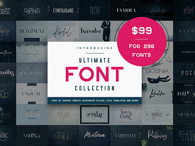 ULTIMATE FONT COLLECTION app branding collection creative design discount font graphic lettering logo popular save money serif template top typography ux vector