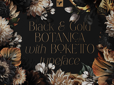 BLACK & GOLD WITH BOKETTO TYPEFACE black brand branding bundle creative design font gold illustration lettering logo sale typeface ui