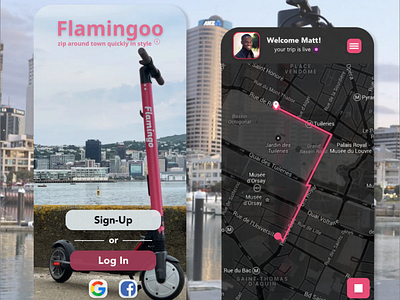 Flamingo Scooter Rental app concept 1 adobexd app app concept app design appconcept appdesign appdesigner bird electric scooter electric scoter rental lime mobile scooter scooter app uiux ux