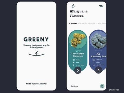 "Greeny" App Concept UI - Screens #1,2 by me @syntapps adobexd android design app screens appconcept appdesign appdesigner appui design ios design mobile design mobile prototype design uiux ux weed weed app wireframe