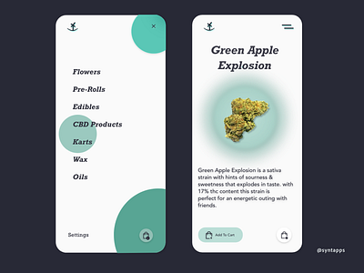 "Greeny" App Concept UI Screens #3,4 - made by me @syntapps adobexd android app concept app design app designs appui ecommerce app ios light mode mobile mobile design weed weed app wireframes