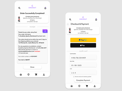 Checkout App - Screens 9,10 adobexd app app concept app design buy ecom ecommerce groceries mobile online pay purchase shopping shopping online store uiux ux