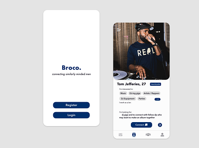Broco App UI design - the app for men to make connections adobexd app design app ui bumble business connections dating hinge linkedin men social media syntapps tinder upwork