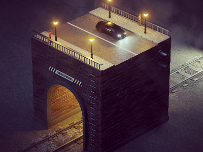 Intersection cinema4d intersection isometric nightscape octane road train