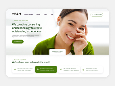 Consulting Landing Page Concept branding cleandesign consulting design figma graphic design green herodesign landingpage learnui logo shadow smiling ui uichallenge ux vector whiteandgreen