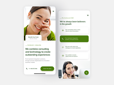 Consulting Landing Page Concept- mobile view branding consulting design figma graphic design landingpage learningui logo smiling ui uichallenge vector whiteandgreen