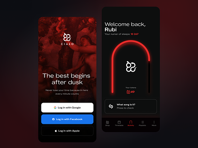 Loyalty Program App for CIAŁO- Techno Club in Wrocław (PL) app app design black and red branding club dark dark mode darkmode design figmadesign graphic design logo loyalty app loyalty program app moody red techno club ui ux