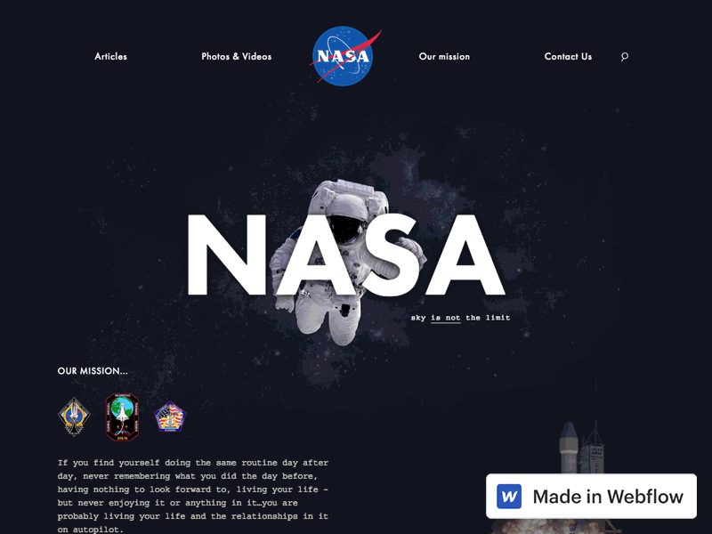 NASA 🚀 Design by Michael K. built by Waldo in Webflow animation css3 html5 nasa space web animation web design webflow