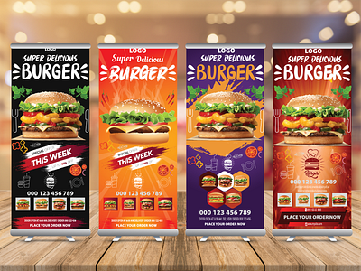 FOOD ROLLUP BANNER badge banner banner ads banner design branding burger rollup banner card design fast food menu flyers food banner free mockup invitation card logo design menu desifn rollup banner t shirt design ui web banner