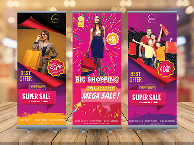 ROLLUP BANNER banner banner ads branding clothing design flyer design illustration invitation card logo mockup psd rollup banner shopping banner typography ui vector web banner