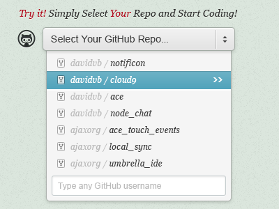 Repo List cloud9ide drop down github repo