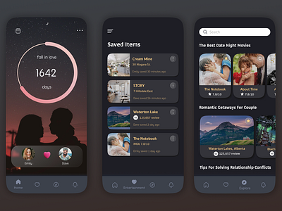 App For Couple - Dark Mode app apple dailyui dark dark mode dark theme dark ui design dribbblers figma figmadesign glassmorphism gradient ideas trendy ui uidesign userexperience userinterface ux