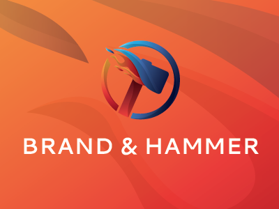 Brand & Hammer Logo Design blue brand circle colorful fire flame identity logo mark orange red symbol
