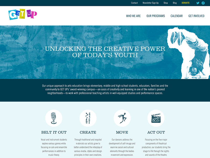 Get Up interactive nonprofit wide layout arts icons web ux
