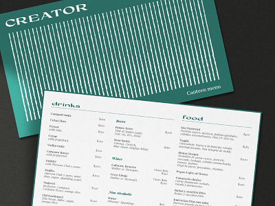 Creator . Restaurant Menu art direction branding design food food and drink graphic design layout logo menu menu design menubar minimal restaurant type typography
